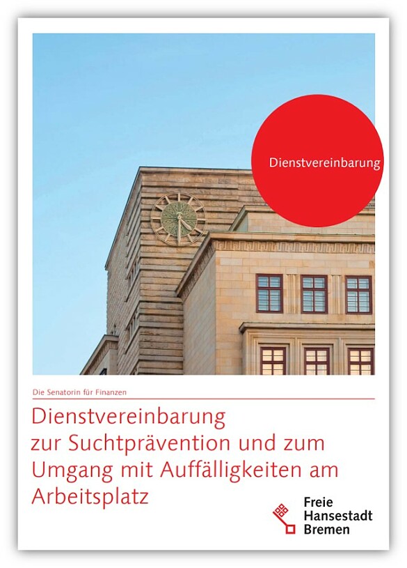Bild der Titelseite Dienstvereinbarung zur Suchtprävention und zum Umgang mit Auffälligkeiten am Arbeitsplatz