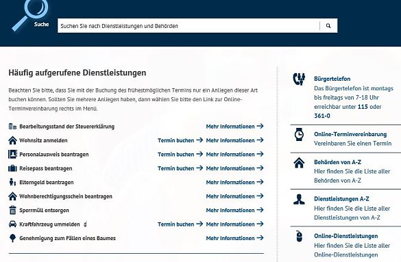 Foto des Internetauftrittes des Serviceportals