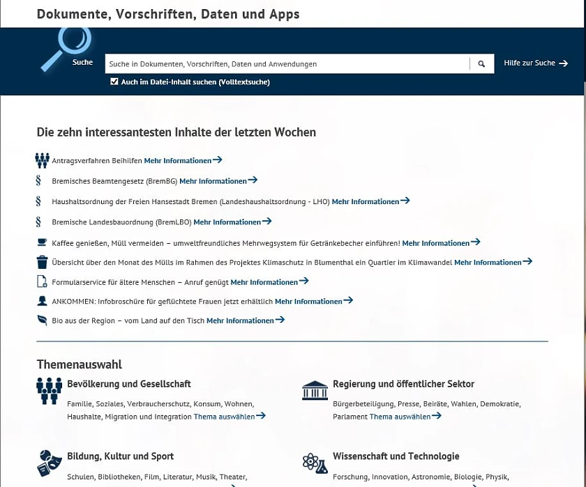 Foto des Internetauftrittes des Transparenzportals