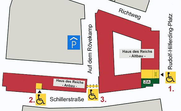 Übersicht der barrierefreien Zugänge zum Haus des Reichs