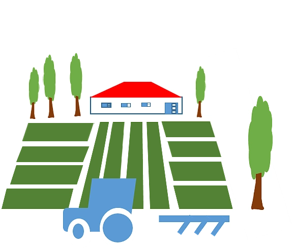 Grafik zeigt Trecker und Felder, Land- und Forstwirtschaft (Symbolgrafik)