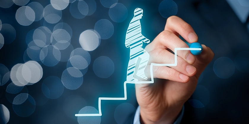 stilisierte Person steigt eine Treppe hoch