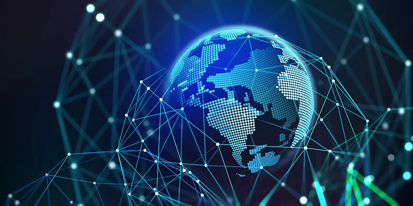 stilisierte Weltkugel mit Datennezt