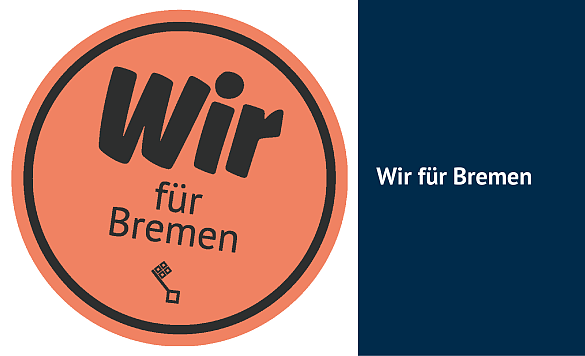 Es ist ein Button mit der Aufschrift "Wir für Bremen" erkennbar, an der rechten Seite ist ein blauer Balken der den folgenden Text enthält: "Wir für Bremen"