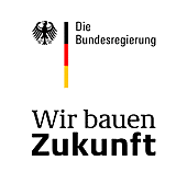 Bildwortmarke "Wir bauen Zukunft" der Bundesregierung zur Umsetzung des Konjunkturpaketes II