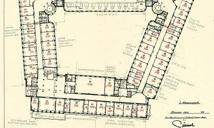 Ausschnitt aus einem Belegungsplan der 1. Etage (heutiges 2. Obergeschoss)
Foto: © Archiv Haus des Reichs