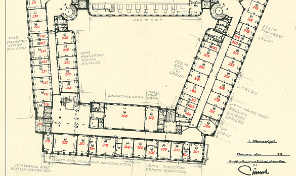 Ausschnitt aus einem Belegungsplan der 1. Etage (heutiges 2. Obergeschoss)Foto: © Archiv Haus des Reichs
