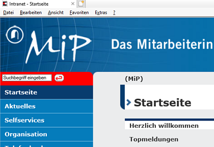 Screenshot eines Ausschnitts der Startseite des MiP