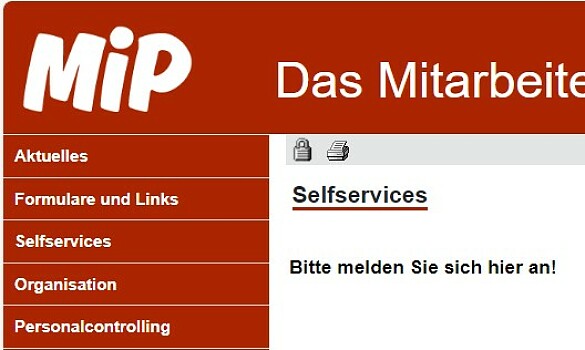 Screenshot eines Ausschnitts der Startseite des MiP