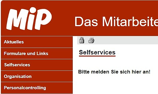 Screenshot eines Ausschnitts der Startseite des MiP